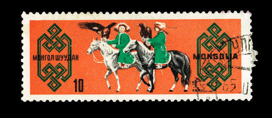 MONGOLIA, shows Horsemen on horses,  circa 1965