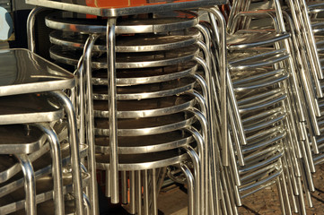 Mesa y sillas de aluminio, bar, cafetería