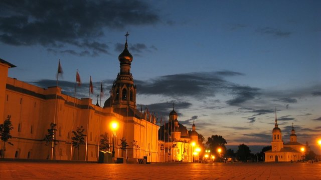 Old Archbishops court in Vologda at night, time lapse
