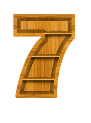 Number 7 made from wood, isolated on white background