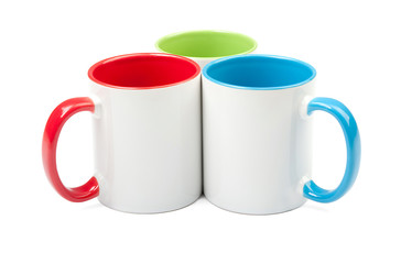 three colored cups