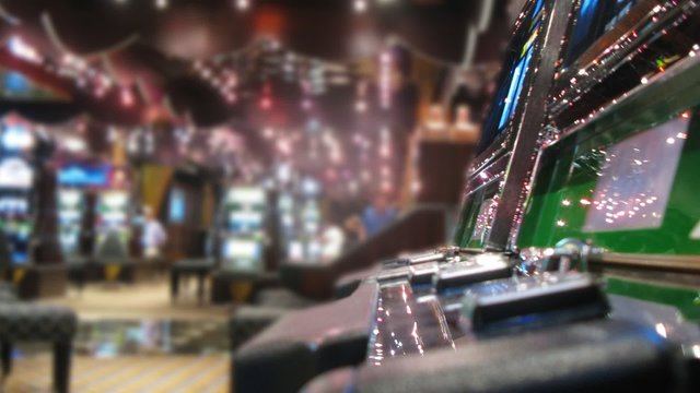 Slot machines in casino on board of cruise liner, closed up