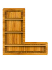 Wooden alphabet letter with shelf on white background,L