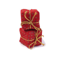 Red Christmas presents isolated on white
