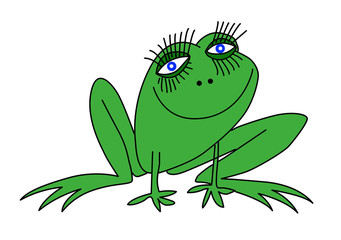 green frog on white background