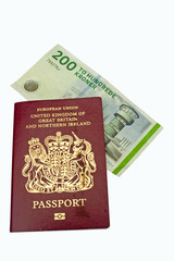 Fototapeta premium UK passport and Kroner