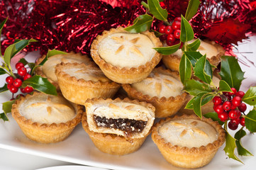 Mince Pies for Christmas with Holly and Berries
