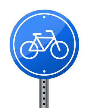 Blue Bike Road Street Sign On White Background