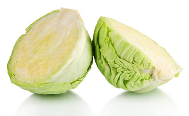 sliced ​​green cabbage isolated on white