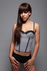 Fototapeta premium Beautiful sexy lingerie model long brown hair