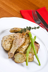 Roasted Cornish Game Hens with Potatoes and Green Beans