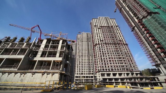 Panorama of the construction site of several high-rise buildings