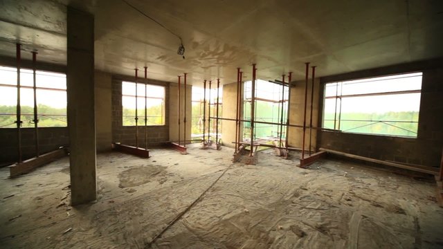 Panorama of unfinished room at construction site