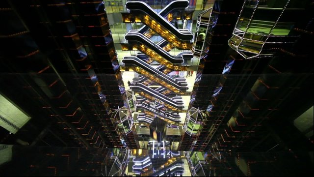 Escalators and elevators on multiple floors trade center