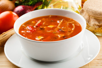 Tomato soup with ingredients