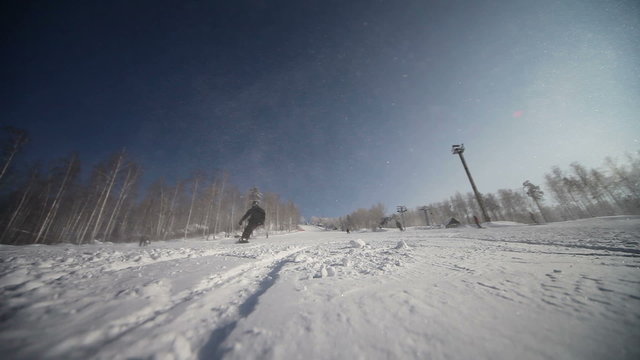 Snowboarding in mountains. Extreme carving.