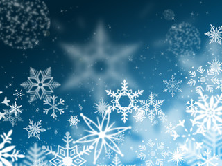 illustration of snowflakes falling from the blue sky night