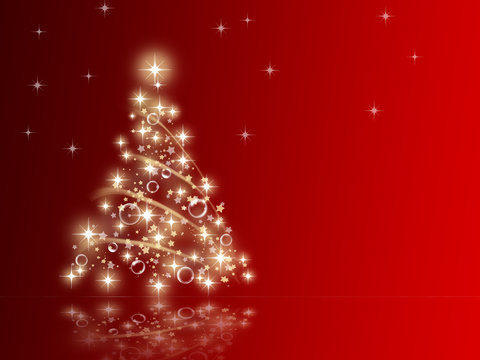 Christmas tree made with star on a red background
