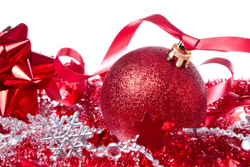 ball with ribbon and tinsel