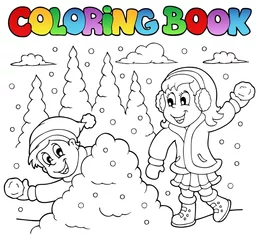 Papier Peint photo Pour enfants Livre de coloriage thème d& 39 hiver 2