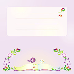 Violet background with the open book, birds and blossoming branc