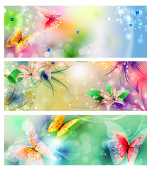 banners with colorful butterflies