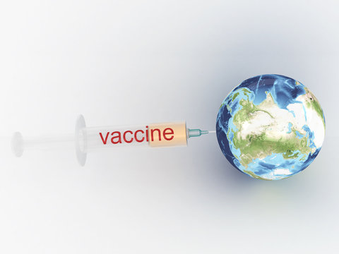 Syringe in earth on white background. 3D image