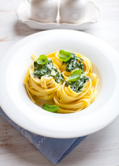 Tagliatelle Pasta with Blue Cheese Sauce and Spinach