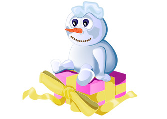 Snowman sits on a the gift