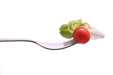 Fork, lettuce and tomato