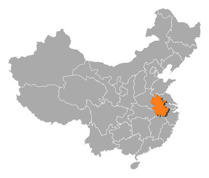 Map of China, Anhui highlighted