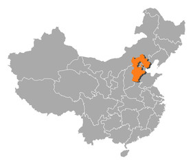 Map of China, Hebei highlighted