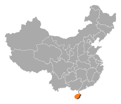 Map of China, Hainan highlighted