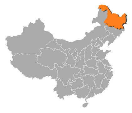 Map of China, Heilongjiang highlighted