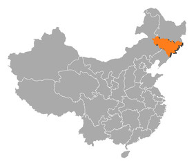 Map of China, Jilin highlighted