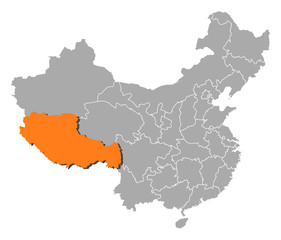 Fototapeta premium Map of China, Tibet highlighted