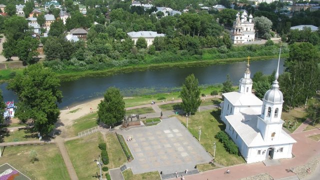 Churches in Vologda in central square, view from above