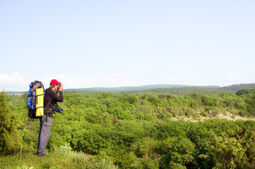 Man tourist in mountain.