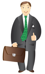 isolated cartoon smiling businessman with portfolio