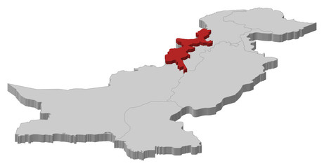 Map of Pakistan, Federally Administered Tribal Areas highlighted