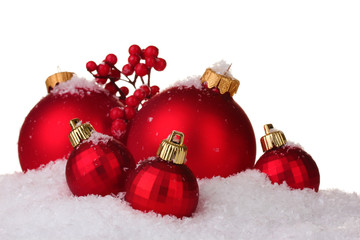 Fototapeta na wymiar beautiful red Christmas balls and cones