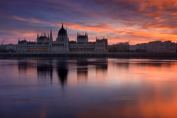 Budapest parliament on sunrise