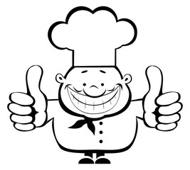 Cartoon smiling chef showing thumbs up. Separate layers.