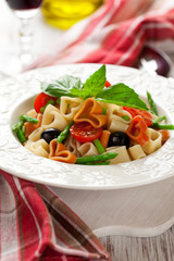 Heart-shaped pasta with vegetables