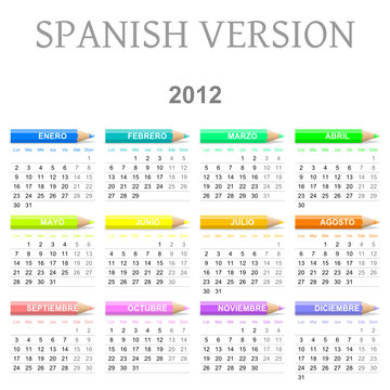 2012 Spanish vectorial calendar with crayons