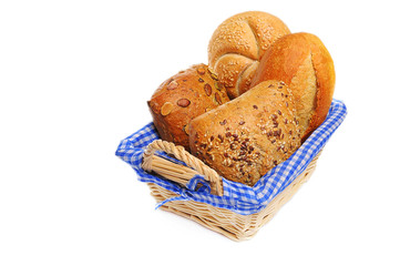 Bread and rolls in a bread basket