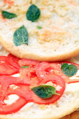 Focaccia with cheese and fresh tomato from Italy