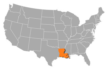 Fototapeta premium Map of the United States, Louisiana highlighted