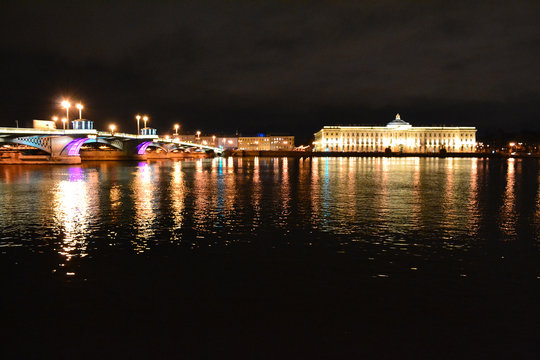Night view of Neva river in St Petersburg