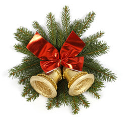 Two golden bells with the red big bow
